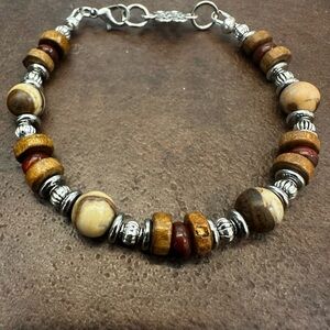 Chic Silver and Brown Jasper Beaded Bracelet